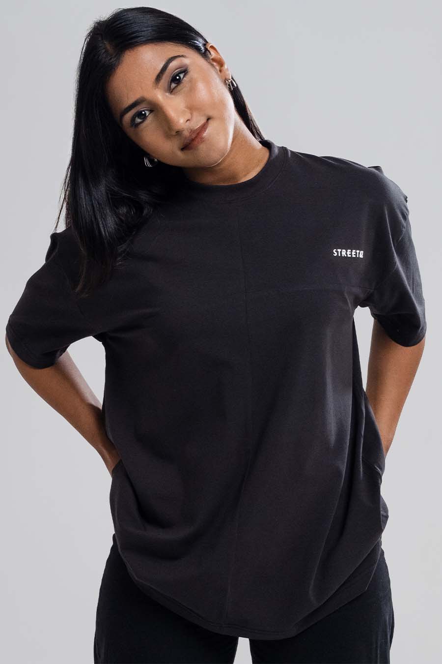 Oversize - 3 pieces attached design chest logo print - Solid Lycra Jersey T-shirt