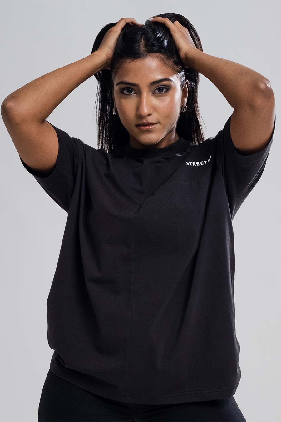 Oversize - 3 pieces attached design chest logo print - Solid Lycra Jersey T-shirt