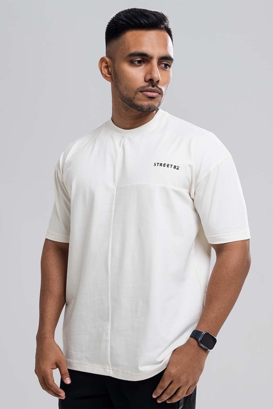 Oversize - 3 pieces attached design chest logo print - Solid Lycra Jersey T-shirt