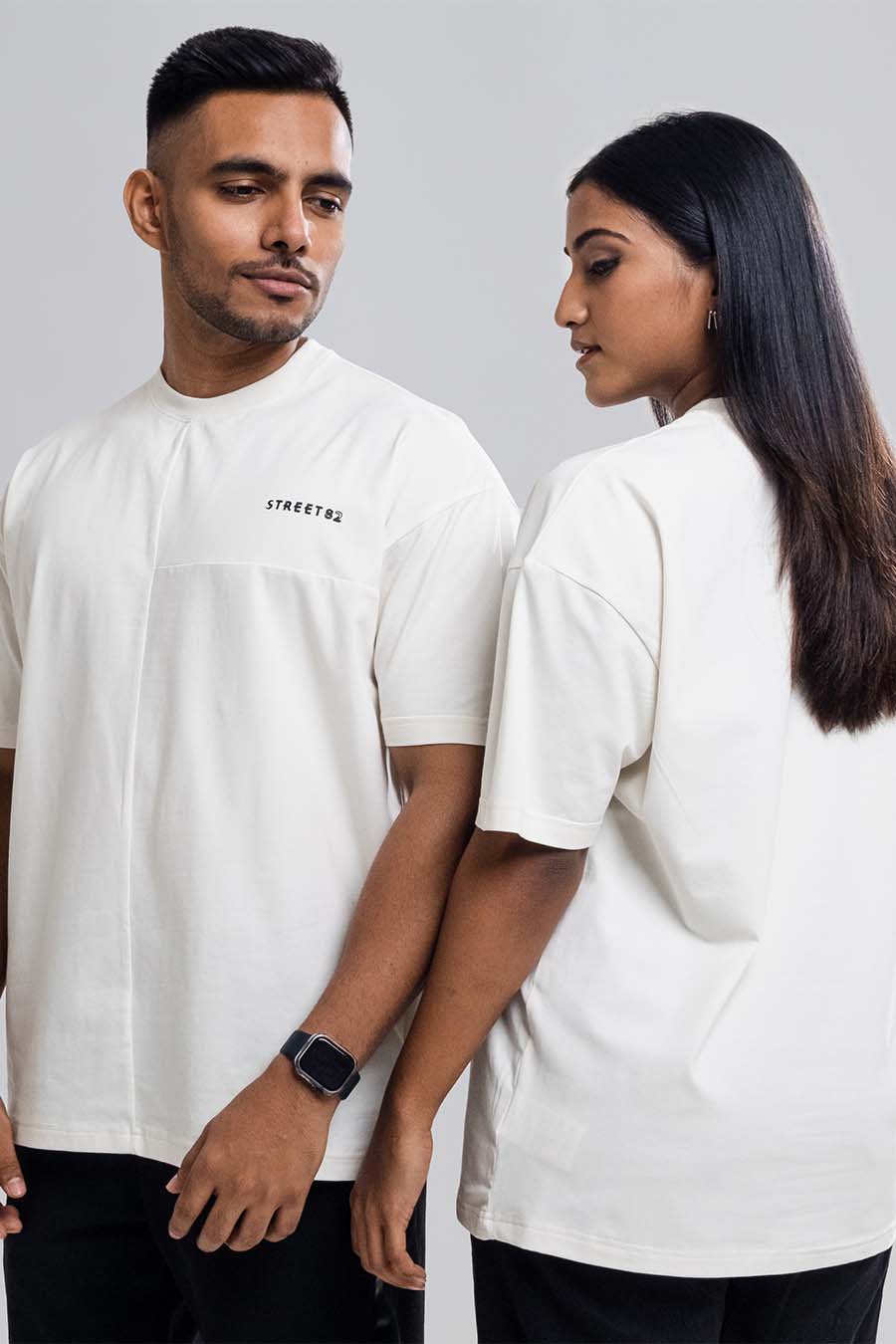 Oversize - 3 pieces attached design chest logo print - Solid Lycra Jersey T-shirt