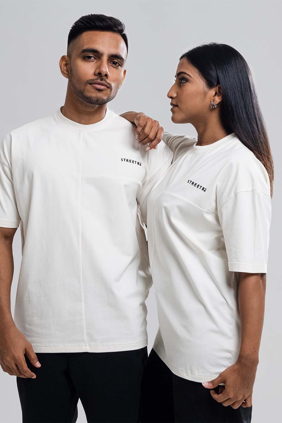 Oversize - 3 pieces attached design chest logo print - Solid Lycra Jersey T-shirt