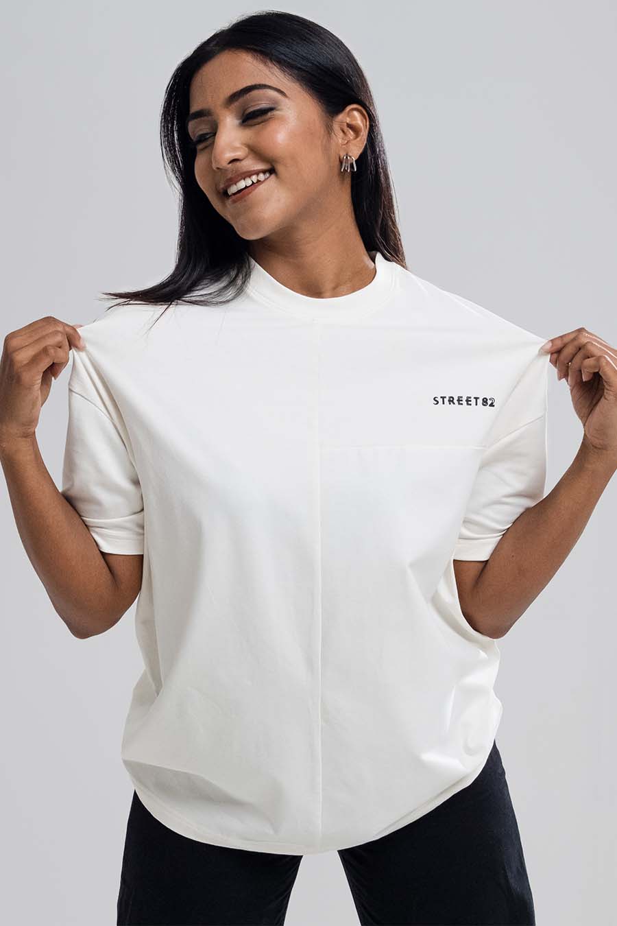 Oversize - 3 pieces attached design chest logo print - Solid Lycra Jersey T-shirt