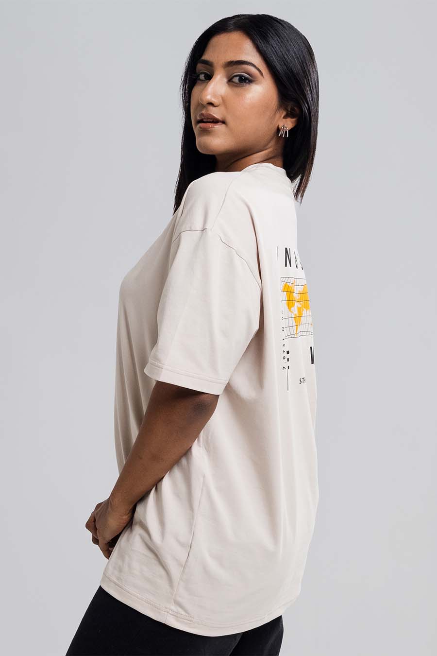 Worldmap Back Print Oversize - Solid Lycra Jersey T-shirt