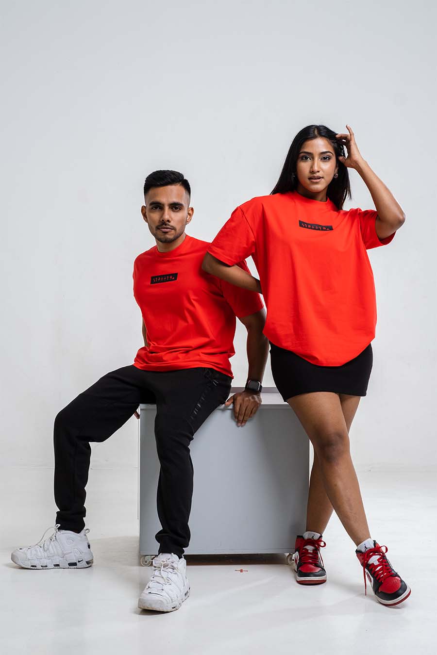 Oversize - Contrast middle logo print - Solid Lycra Jersey T-shirt