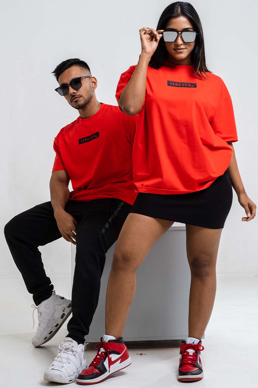 Oversize - Contrast middle logo print - Solid Lycra Jersey T-shirt