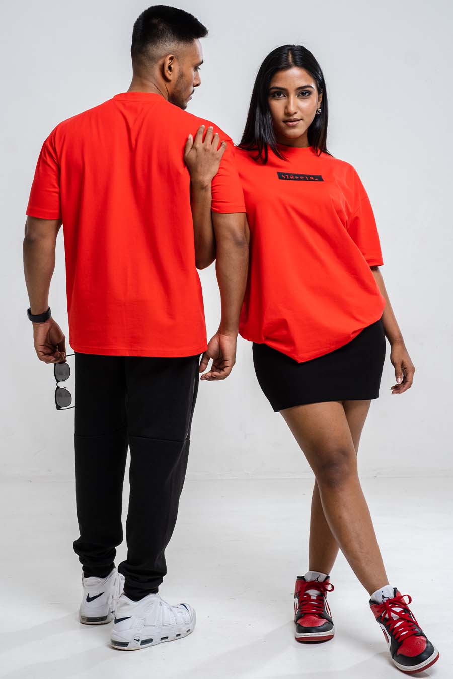 Oversize - Contrast middle logo print - Solid Lycra Jersey T-shirt