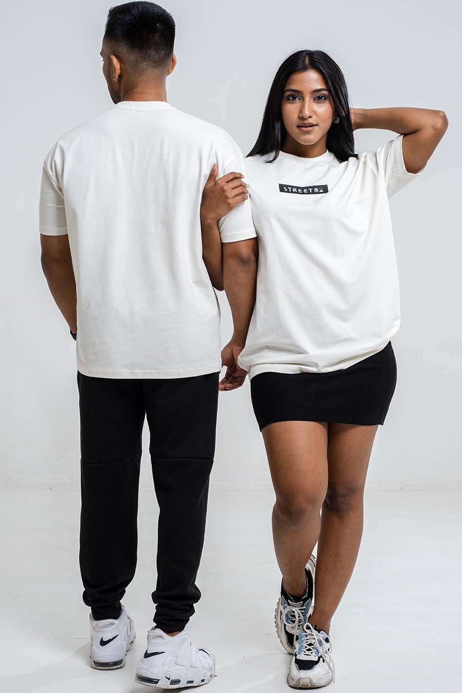 Oversize - Contrast middle logo print - Solid Lycra Jersey T-shirt
