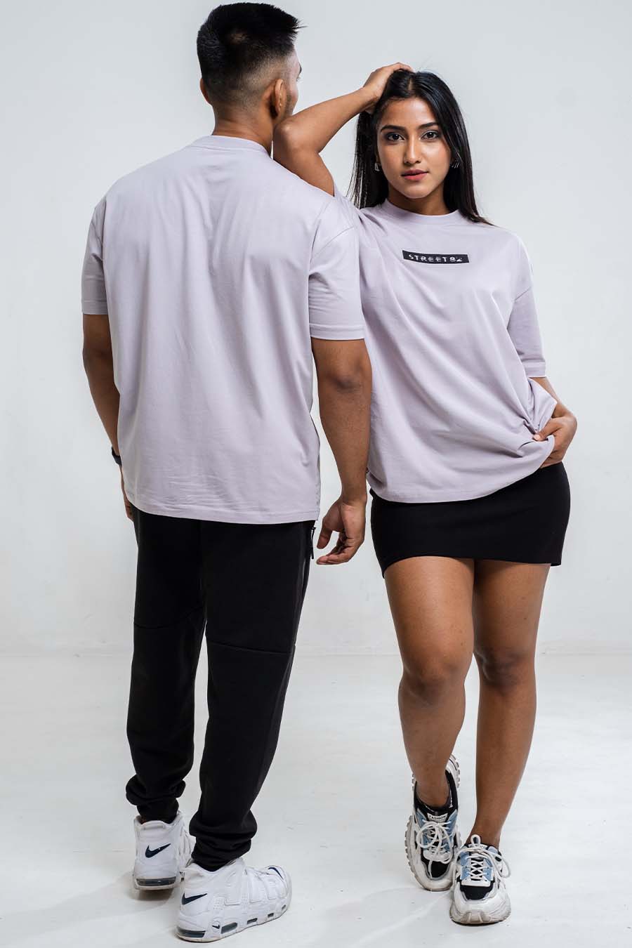 Oversize - Contrast middle logo print - Solid Lycra Jersey T-shirt