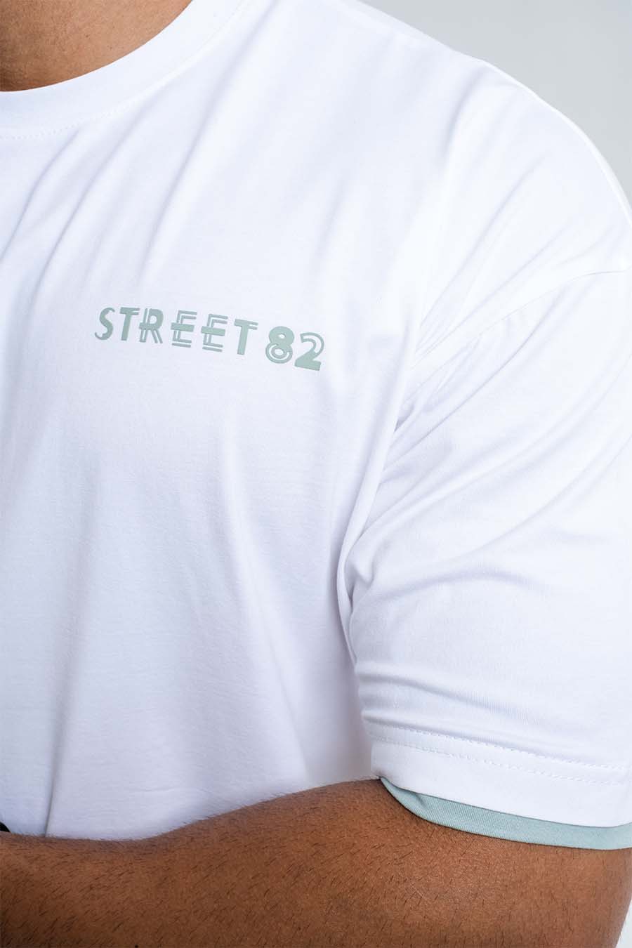 Oversize - Contrast binding chest logo print - Solid Lycra Jersey T-shirt