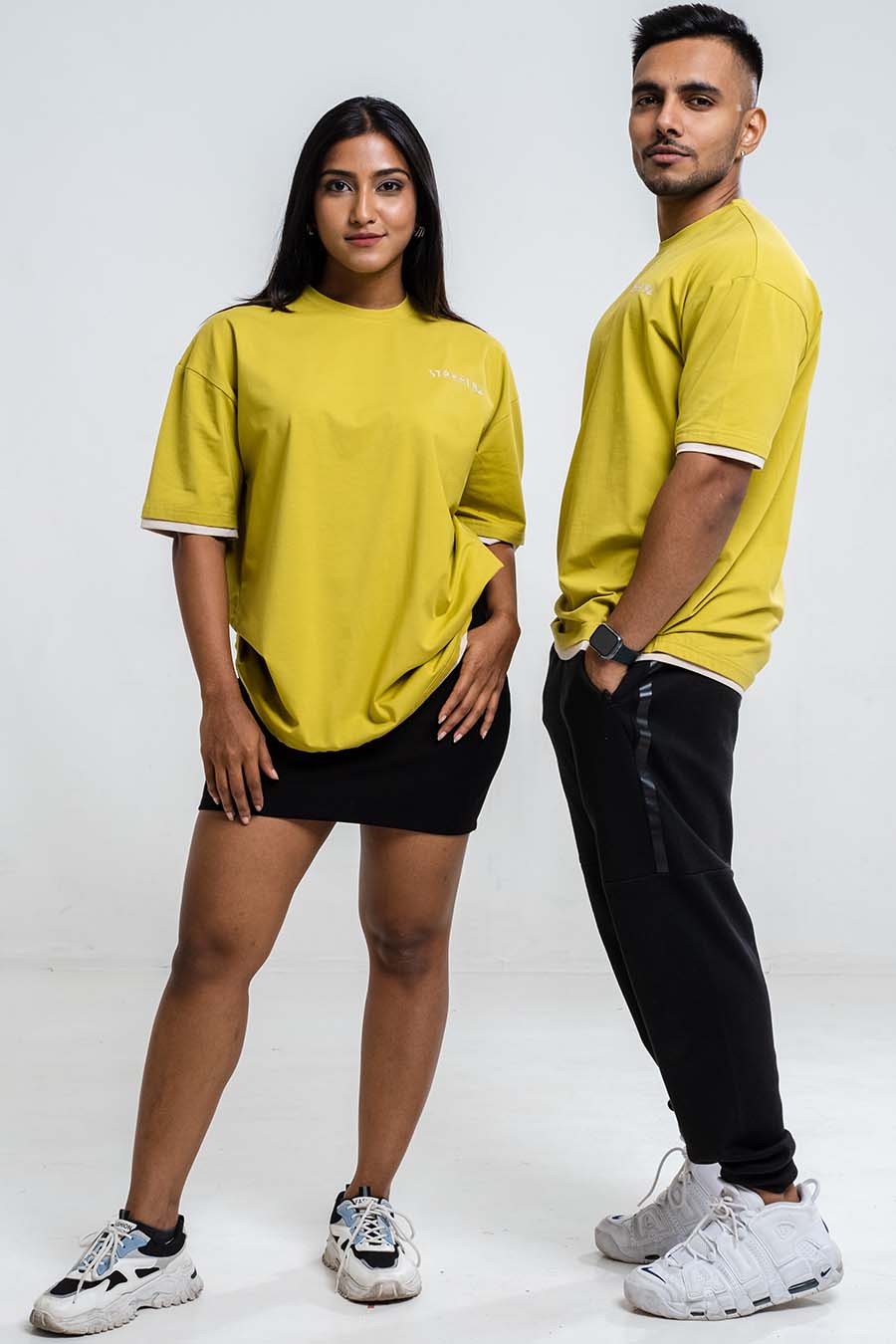 Oversize - Contrast binding chest logo print - Solid Lycra Jersey T-shirt
