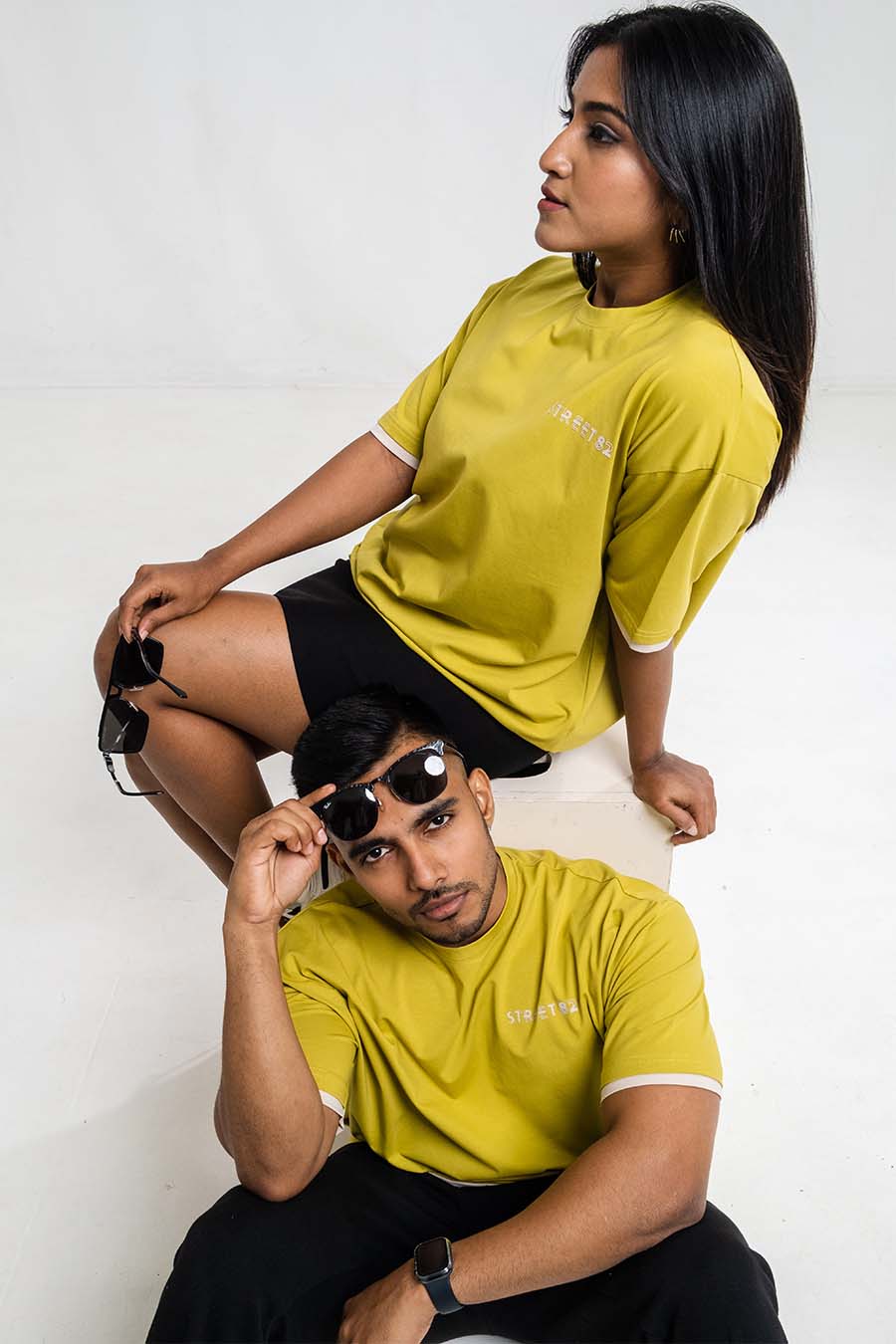 Oversize - Contrast binding chest logo print - Solid Lycra Jersey T-shirt