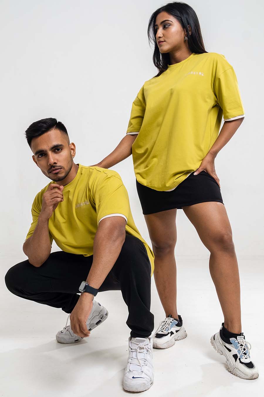Oversize - Contrast binding chest logo print - Solid Lycra Jersey T-shirt