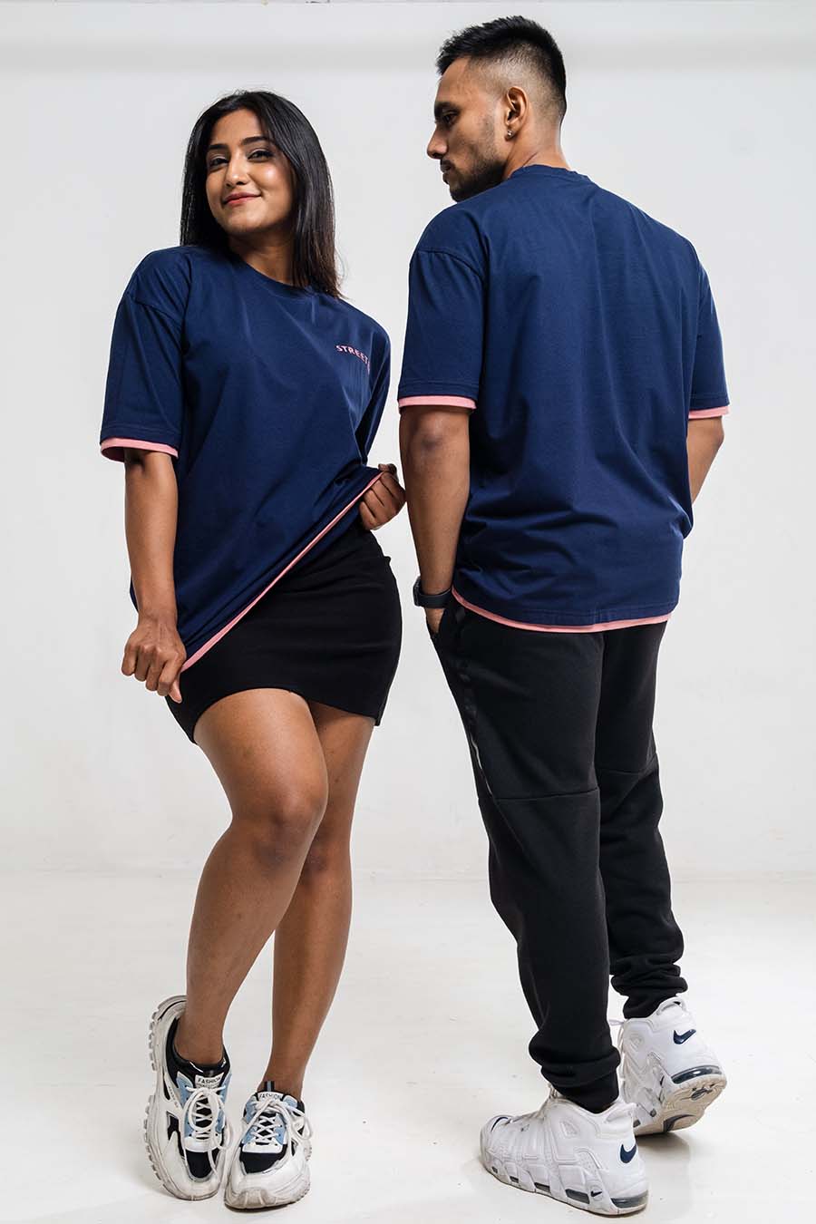 Oversize - Contrast binding chest logo print - Solid Lycra Jersey T-shirt