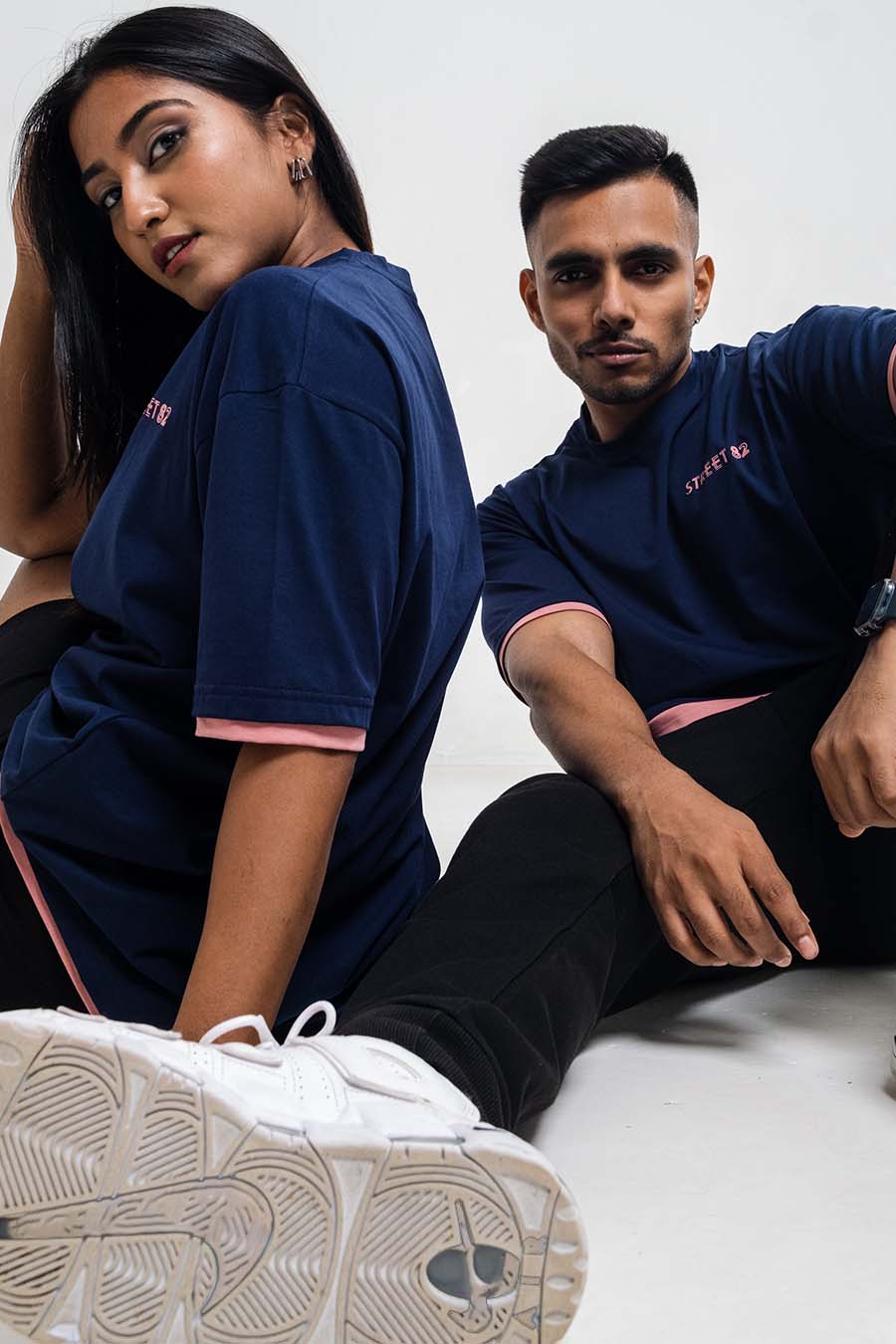 Oversize - Contrast binding chest logo print - Solid Lycra Jersey T-shirt