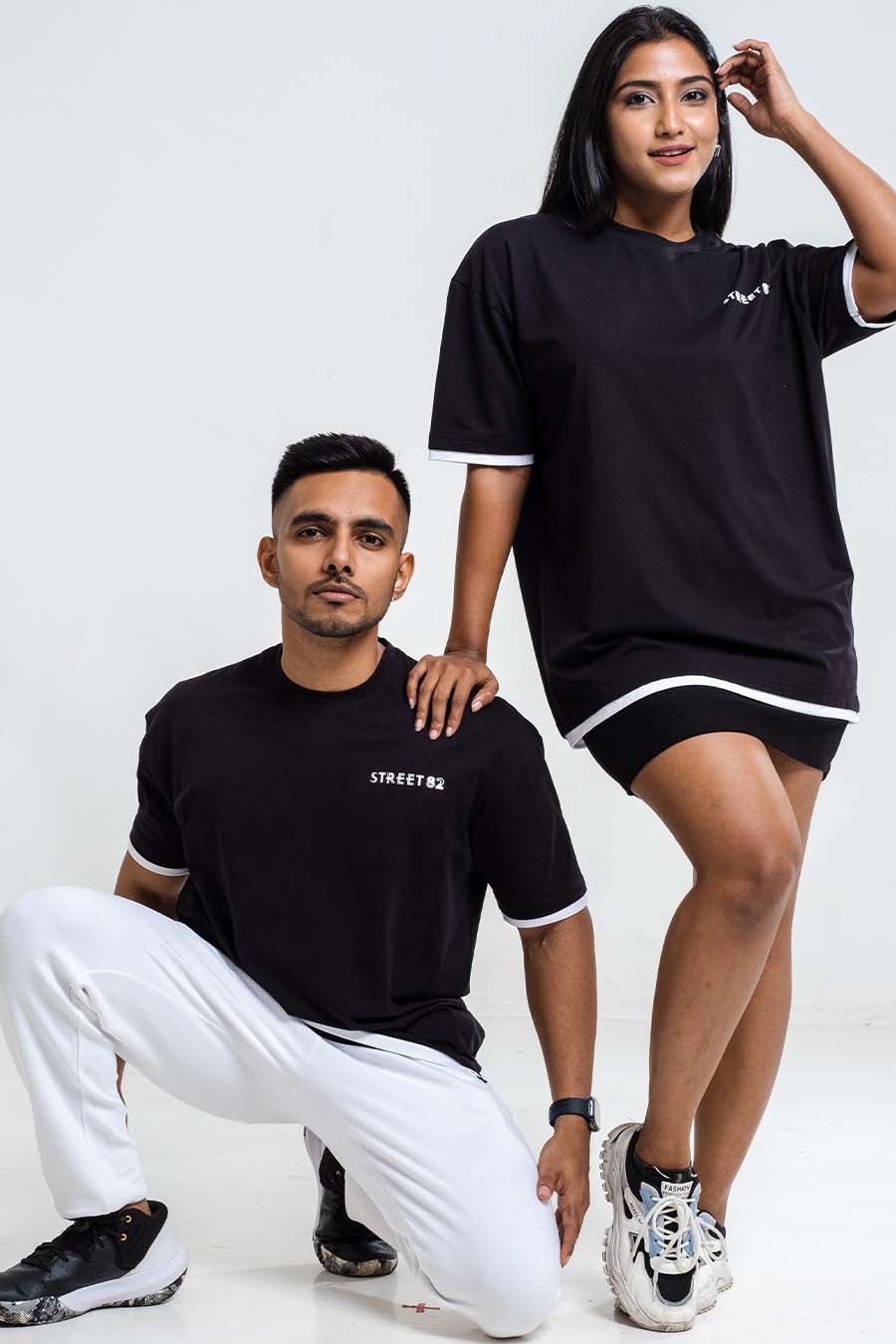 Oversize - Contrast binding chest logo print - Solid Lycra Jersey T-shirt
