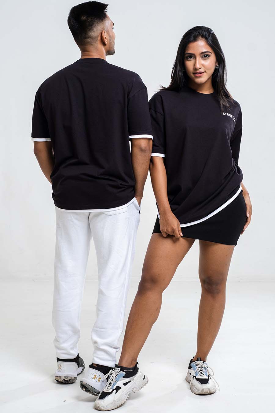 Oversize - Contrast binding chest logo print - Solid Lycra Jersey T-shirt