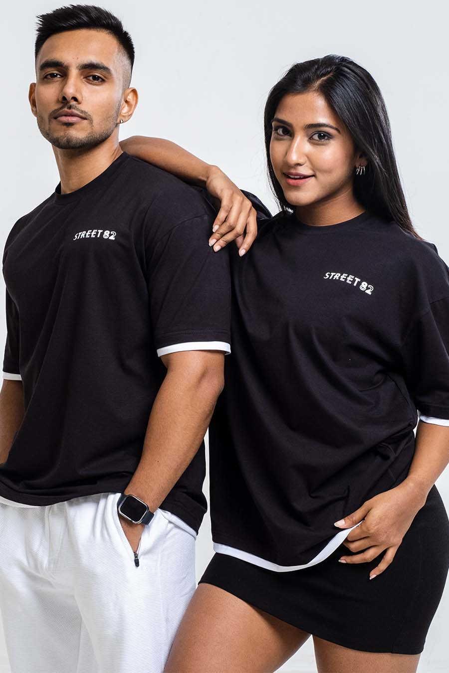 Oversize - Contrast binding chest logo print - Solid Lycra Jersey T-shirt