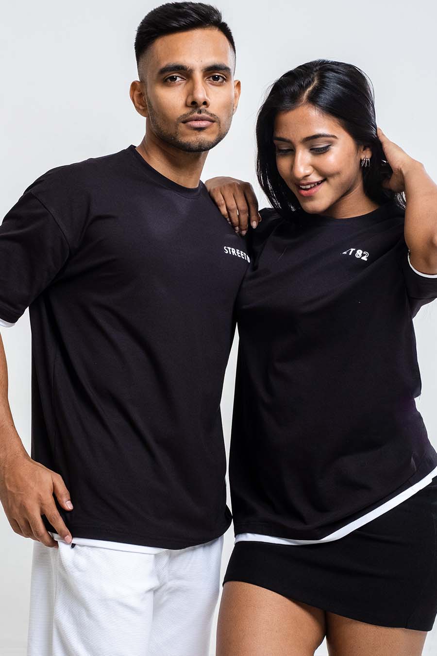Oversize - Contrast binding chest logo print - Solid Lycra Jersey T-shirt