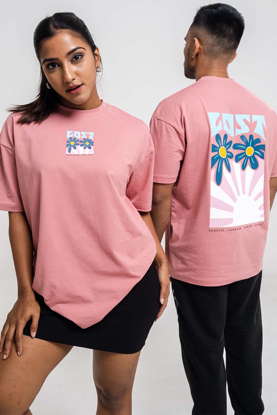 LOST in the sunset back print, Solid Lycra Jersey Oversize T-shirt