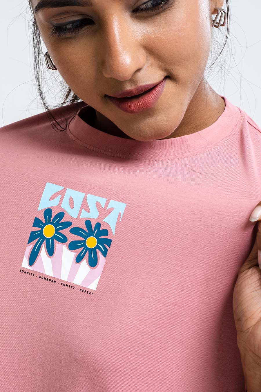 LOST in the sunset back print, Solid Lycra Jersey Oversize T-shirt