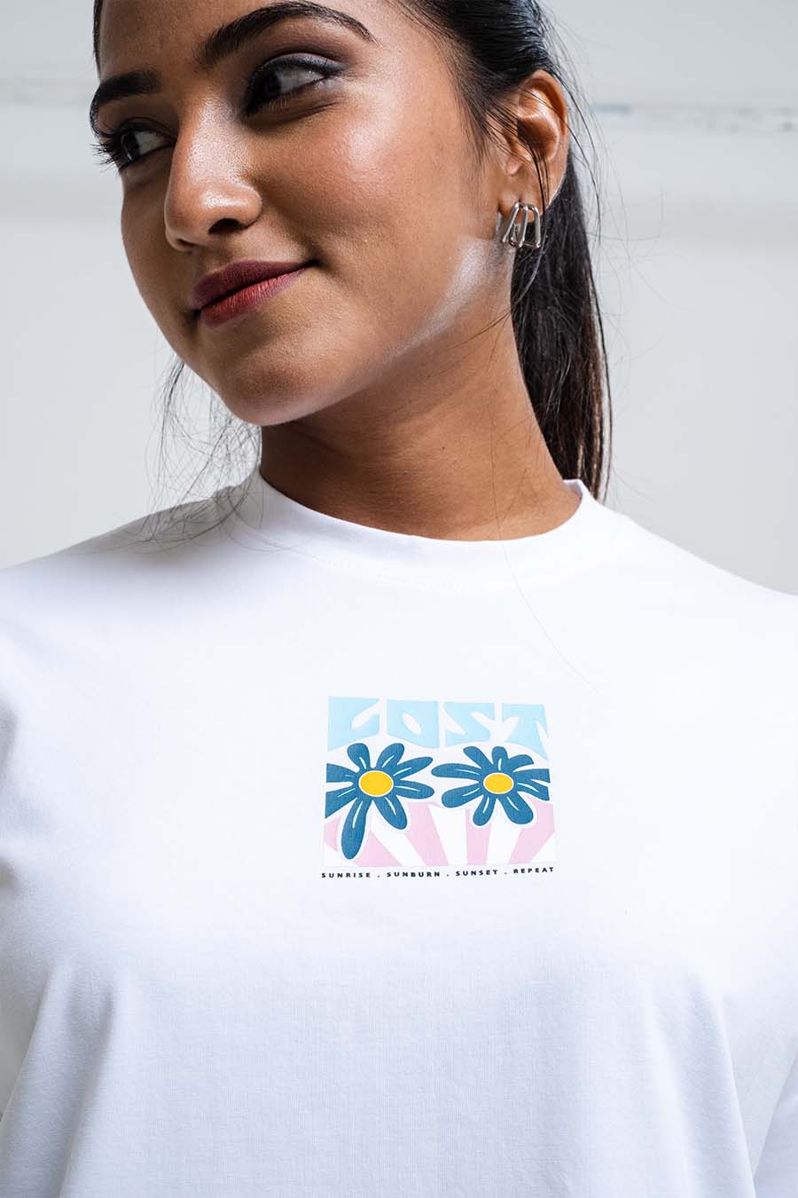 LOST in the sunset back print, Solid Lycra Jersey Oversize T-shirt