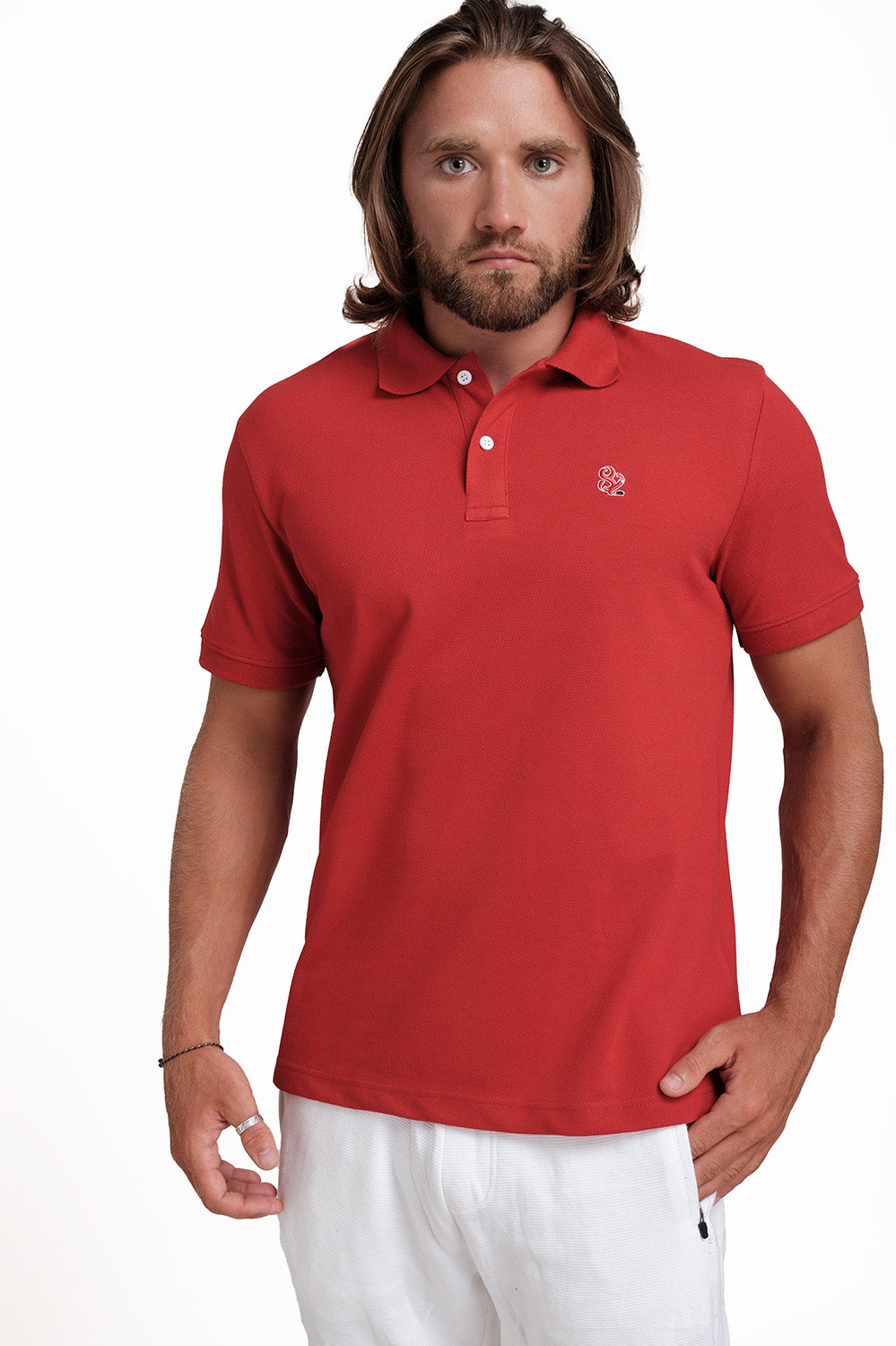 Polo plain Red T-shirts with Front Embroidery, Solid pique fabric