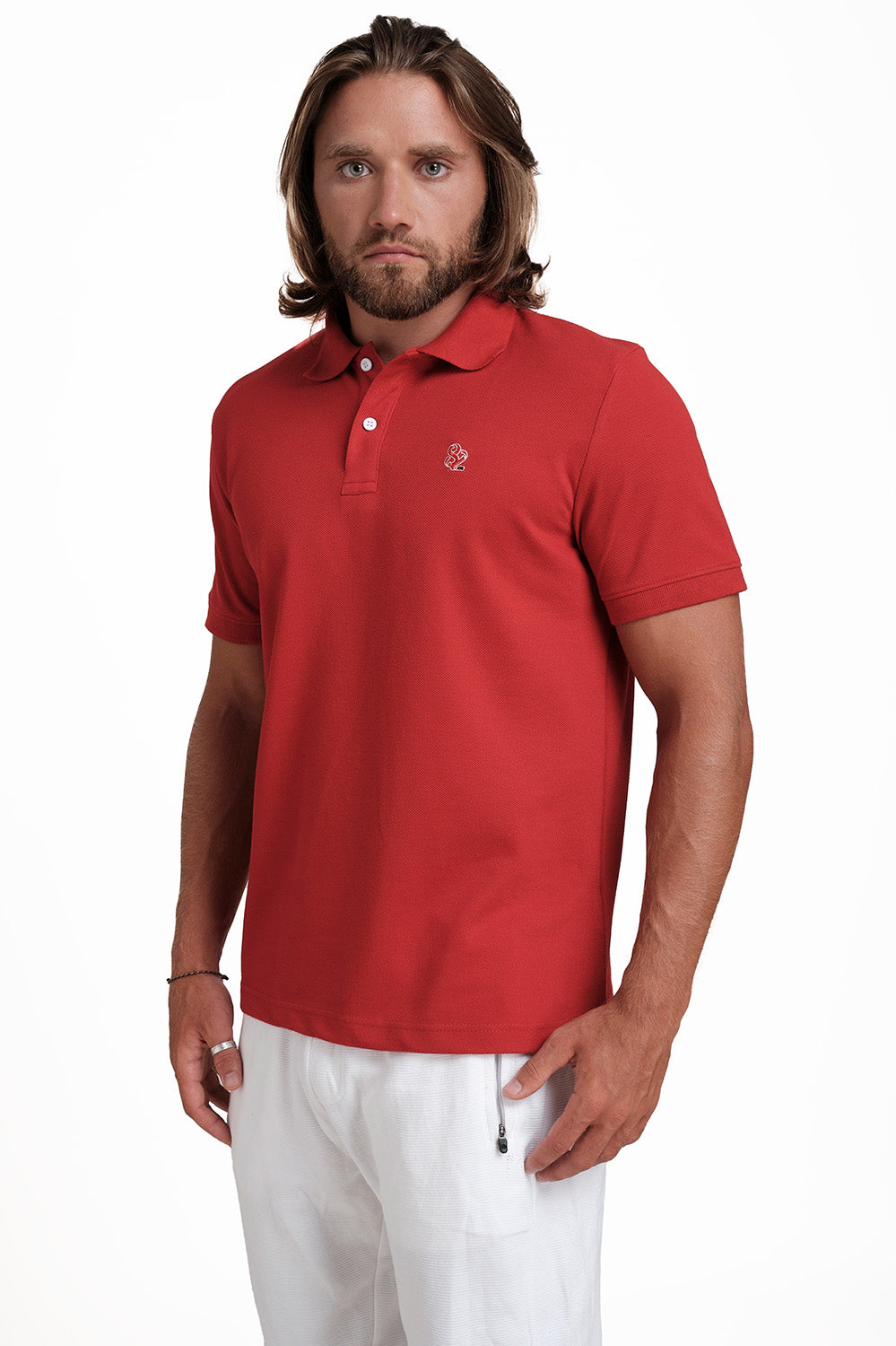 Polo plain Red T-shirts with Front Embroidery, Solid pique fabric