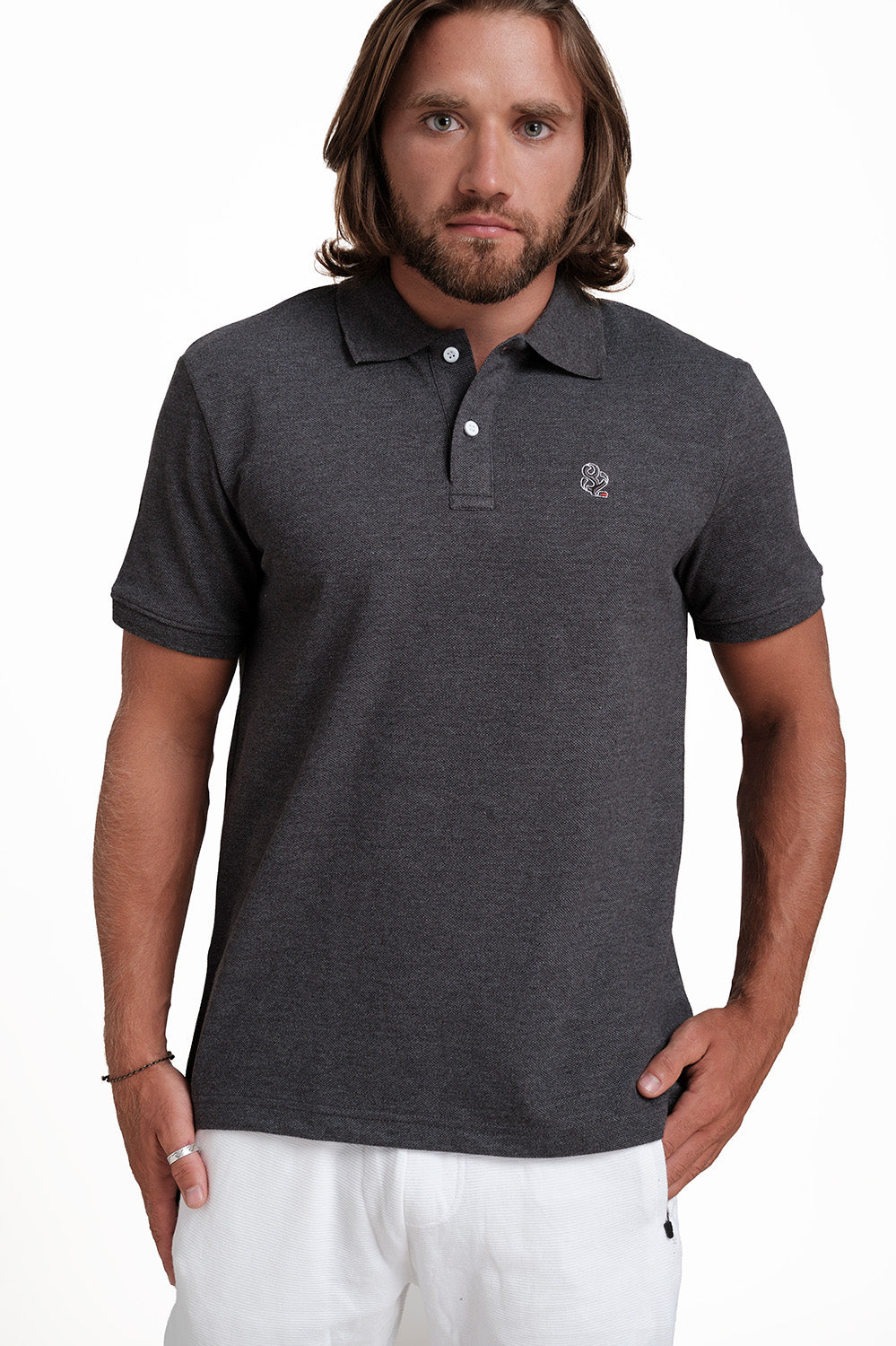 Polo plain Charcoal T-shirts with Front Embroidery, Solid pique fabric