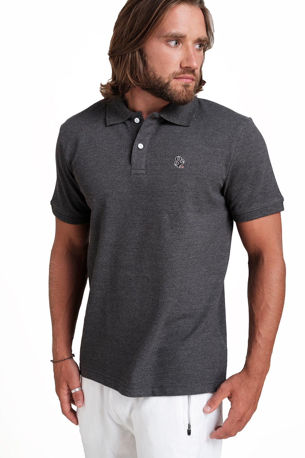 Polo plain Charcoal T-shirts with Front Embroidery, Solid pique fabric