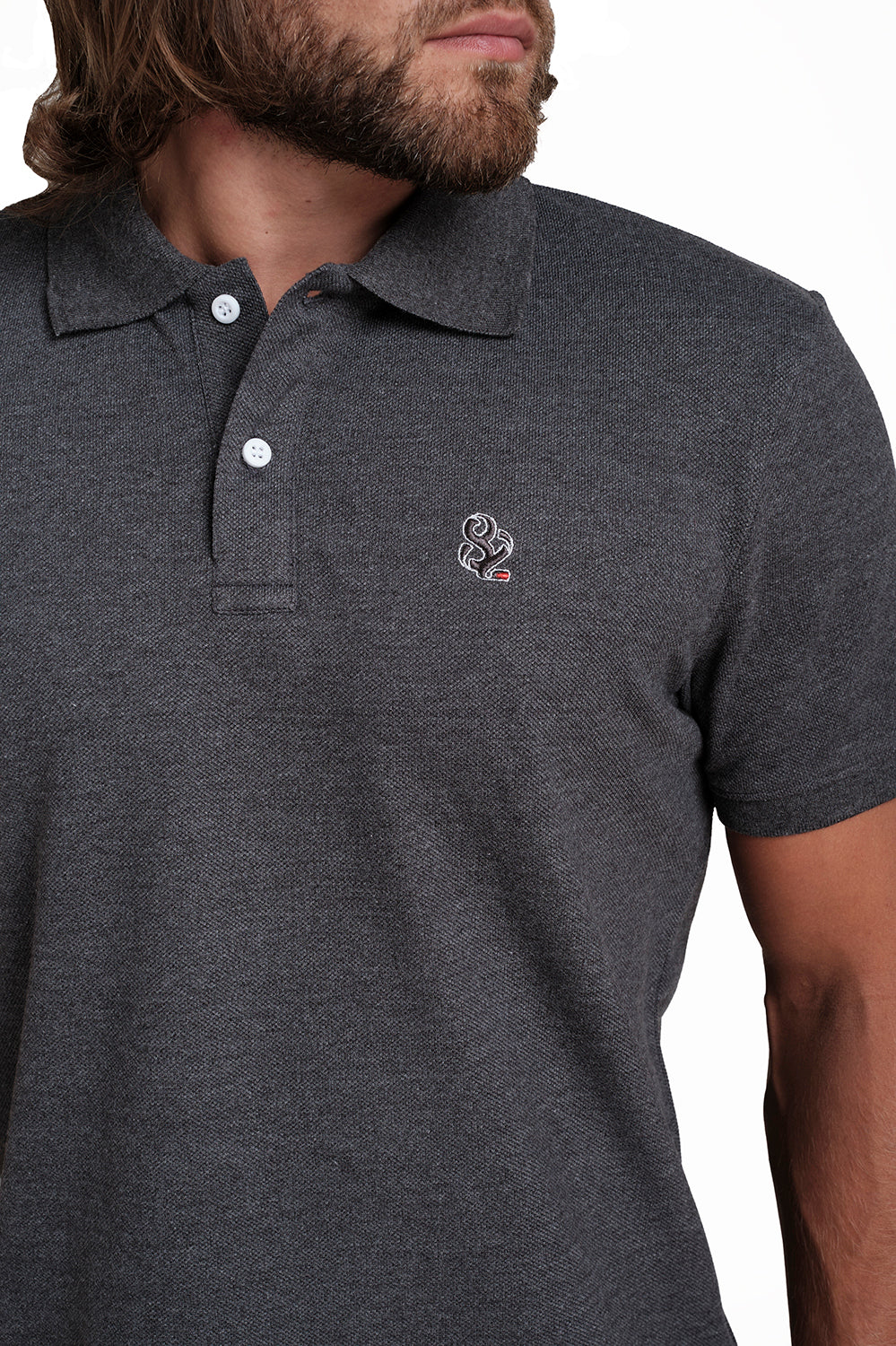 Polo plain Charcoal T-shirts with Front Embroidery, Solid pique fabric