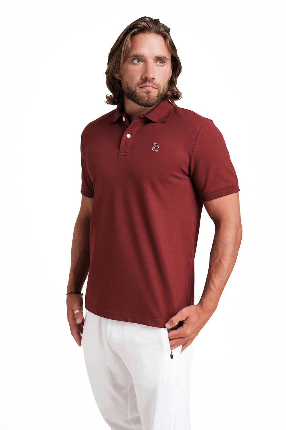 Polo plain Cordovan T-shirts with Front Embroidery, Solid pique fabric