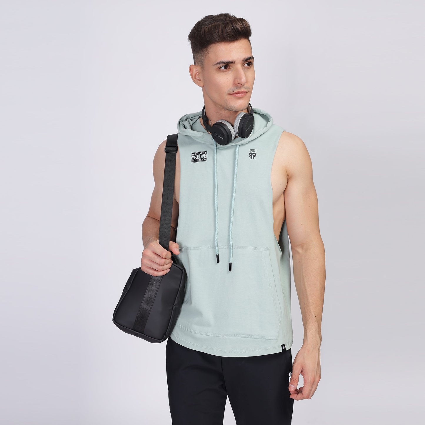 Mens drawstring hooded vest