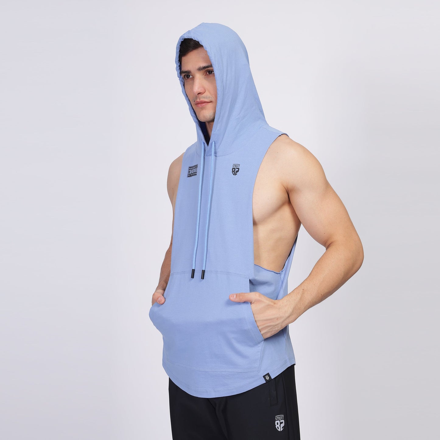 Mens drawstring hooded vest