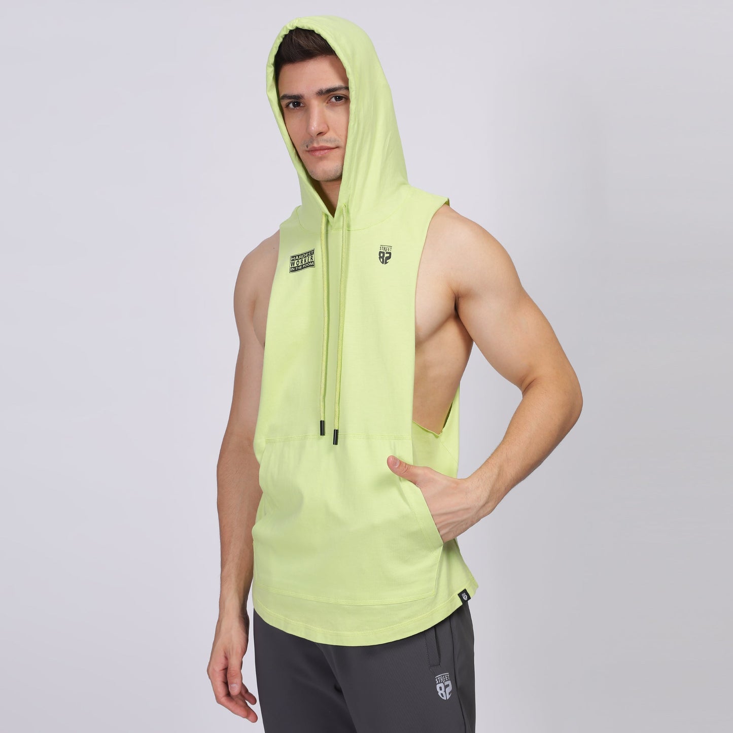 Mens drawstring hooded vest