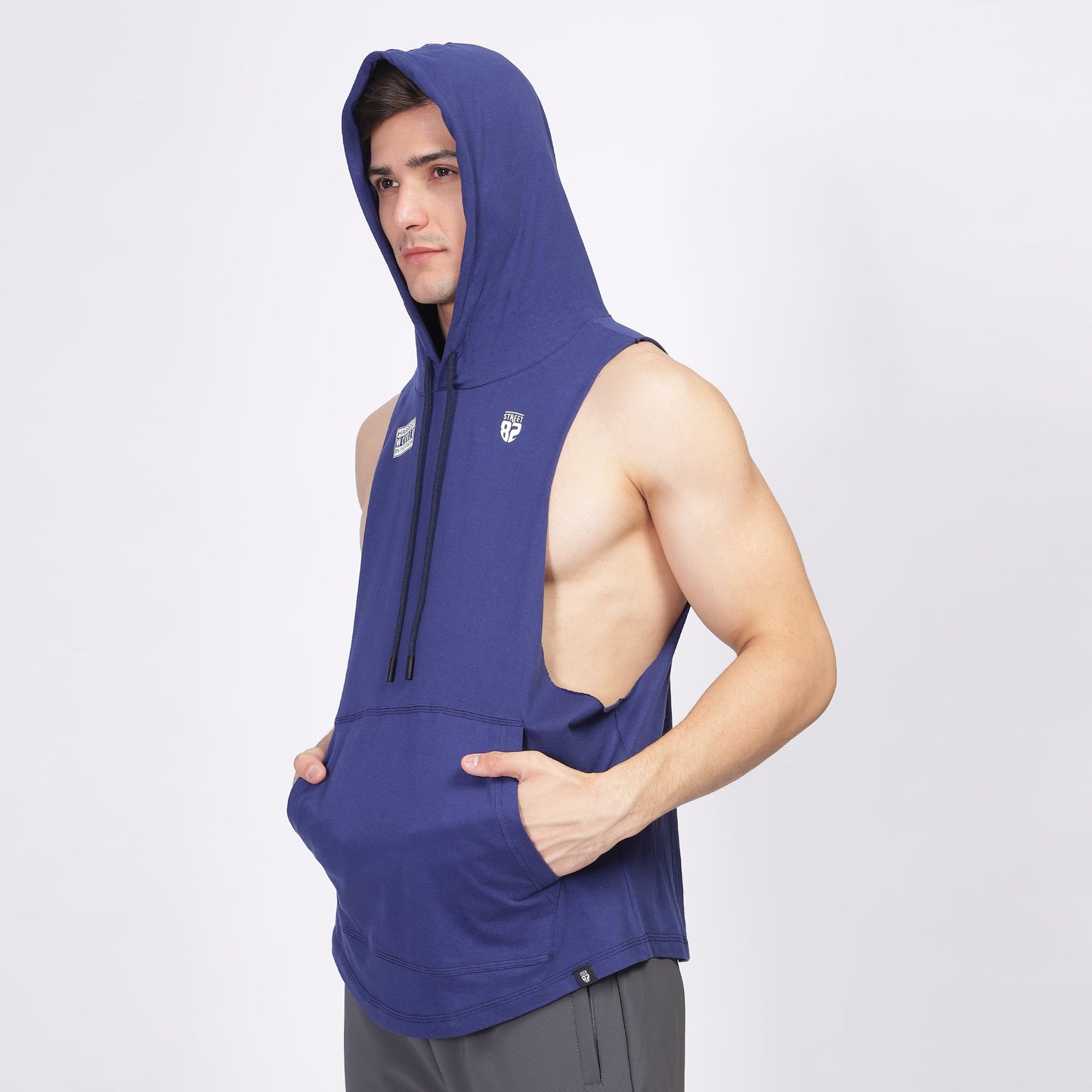 Mens drawstring hooded vest