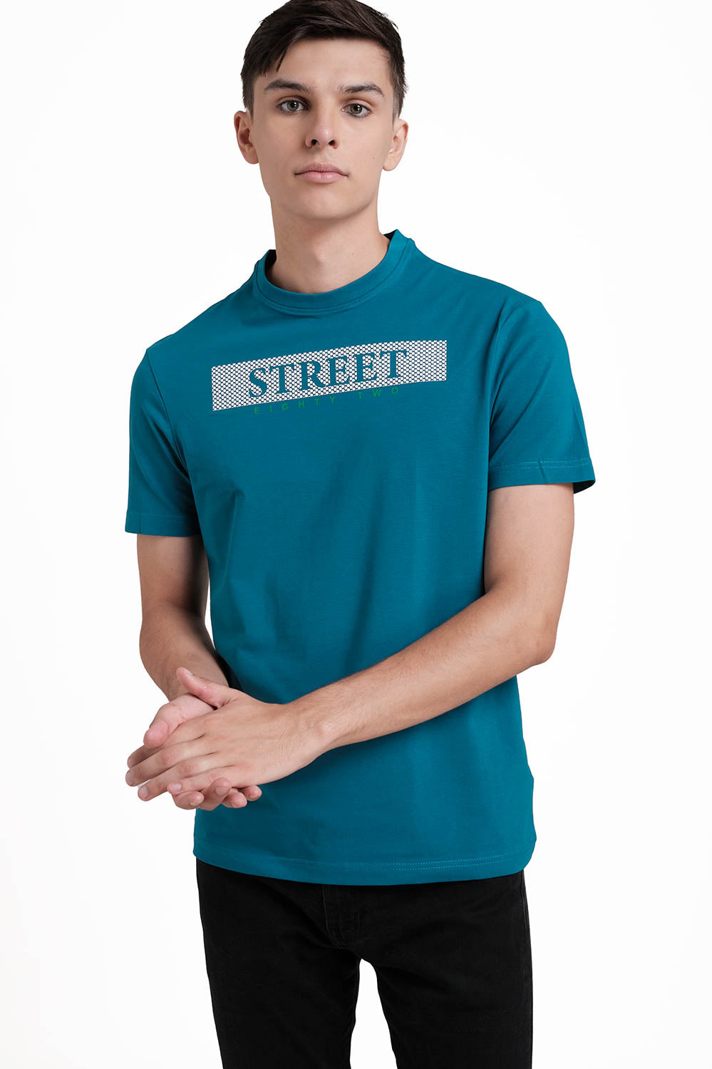 STREET EIGHTY TWO Front High Build & Rubber Print,Solid lycra jersey T-shirt