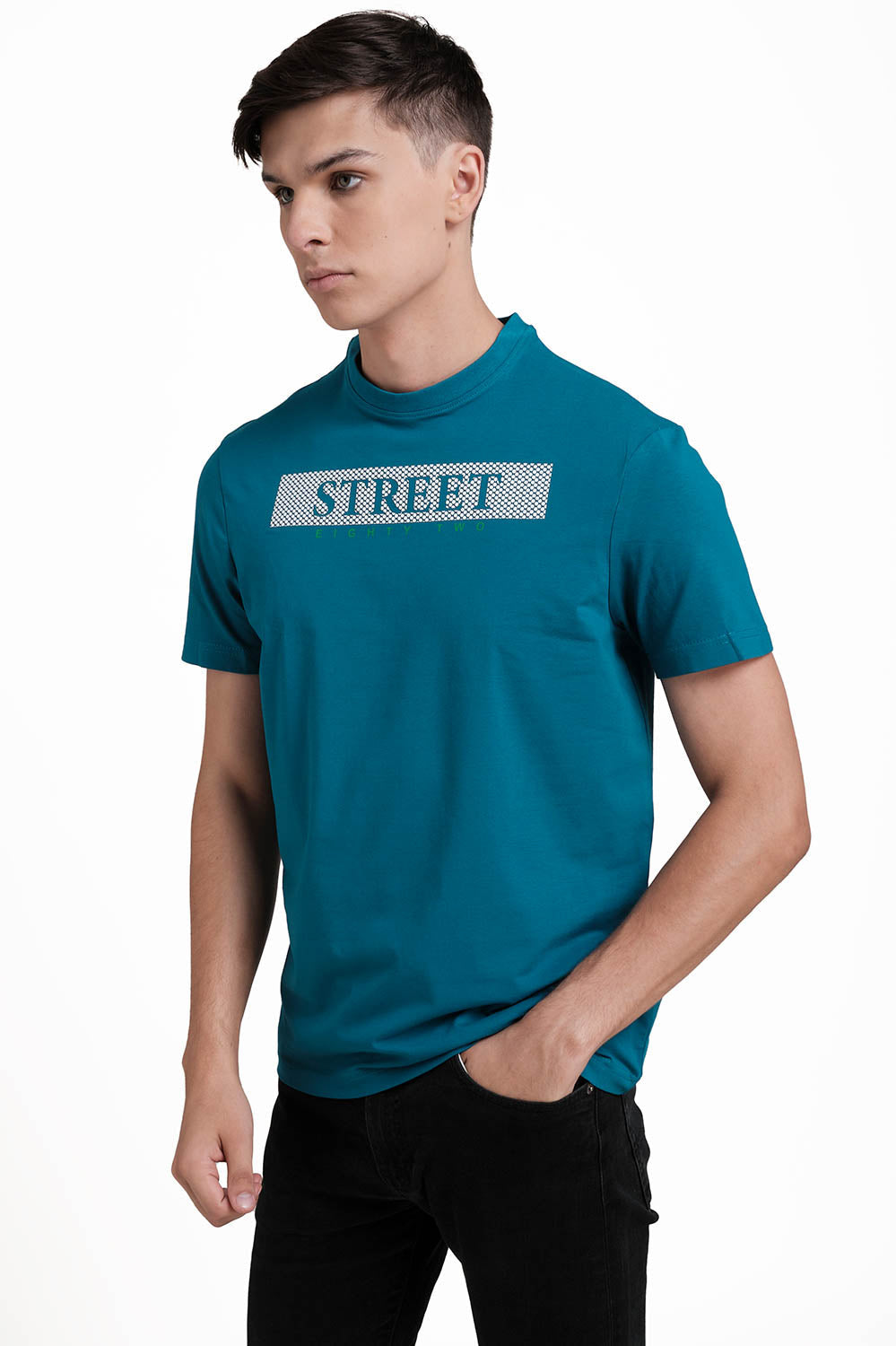 STREET EIGHTY TWO Front High Build & Rubber Print,Solid lycra jersey T-shirt