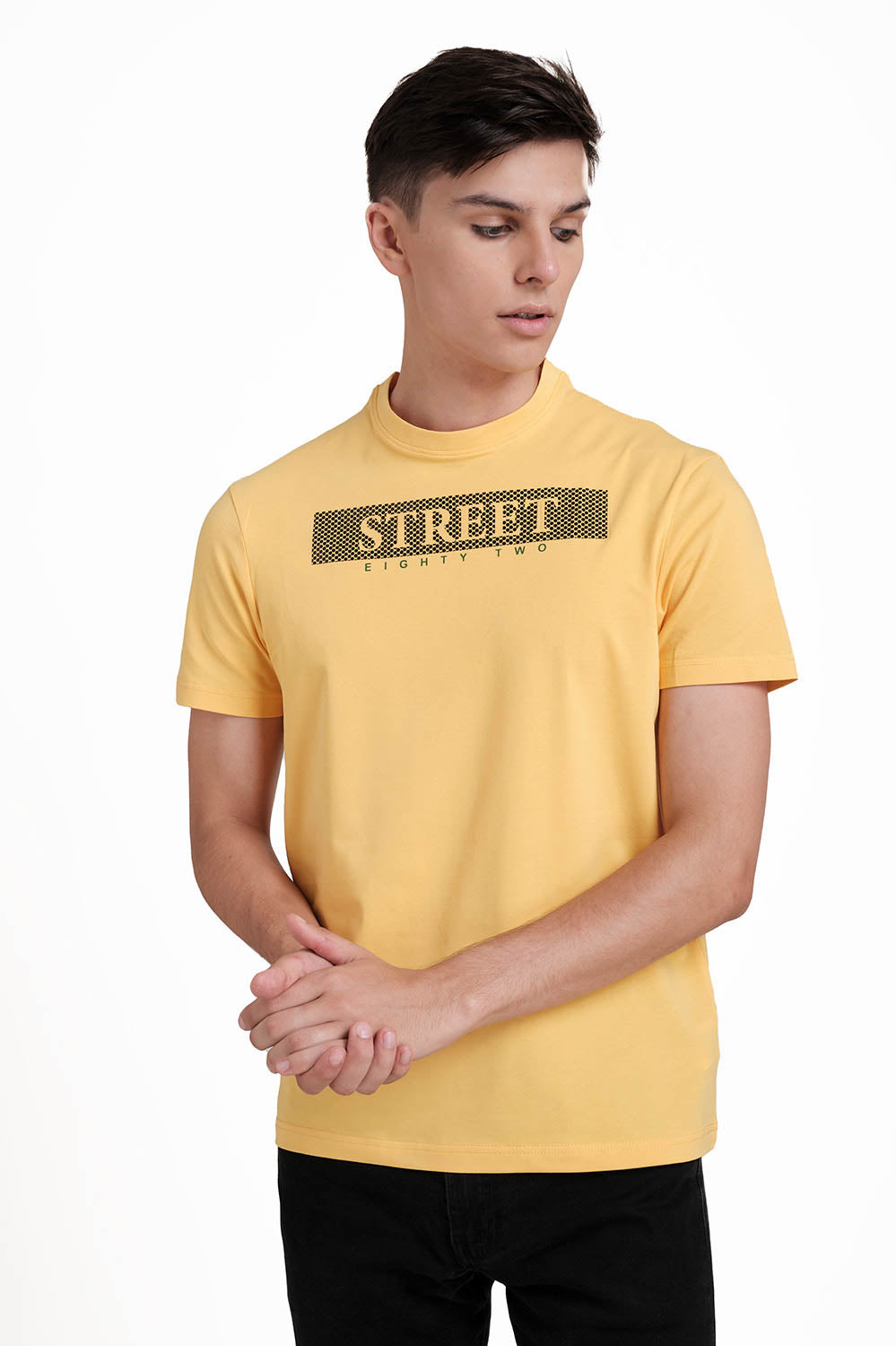 STREET EIGHTY TWO Front High Build & Rubber Print,Solid lycra jersey T-shirt