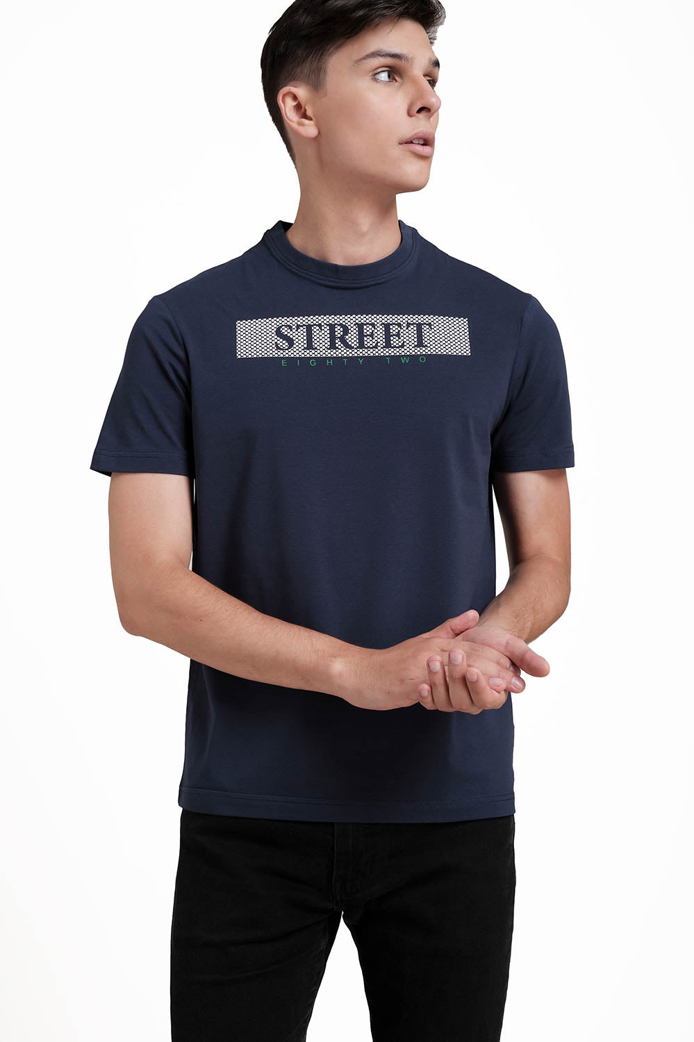 STREET EIGHTY TWO Front High Build & Rubber Print,Solid lycra jersey T-shirt