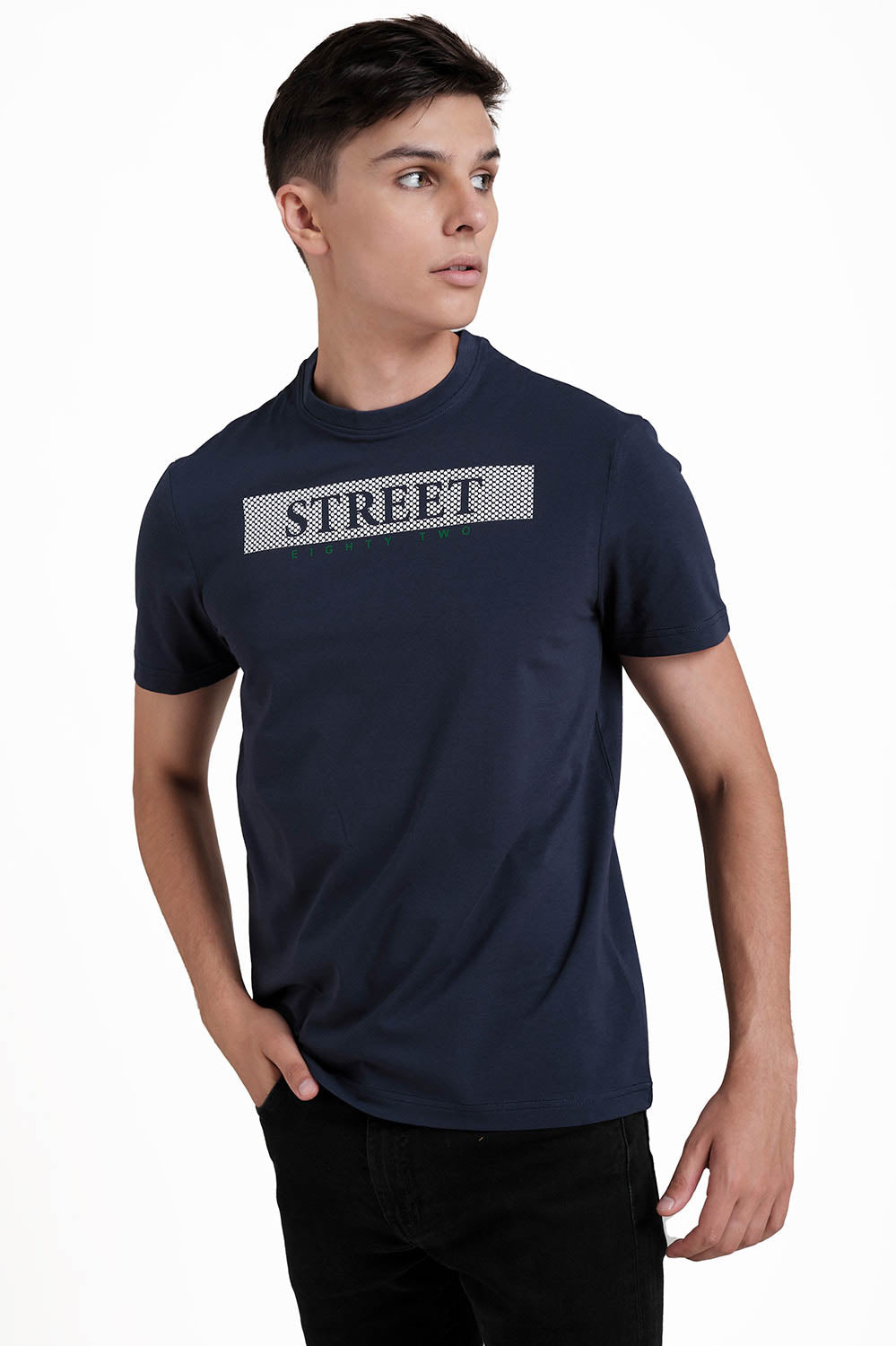 STREET EIGHTY TWO Front High Build & Rubber Print,Solid lycra jersey T-shirt