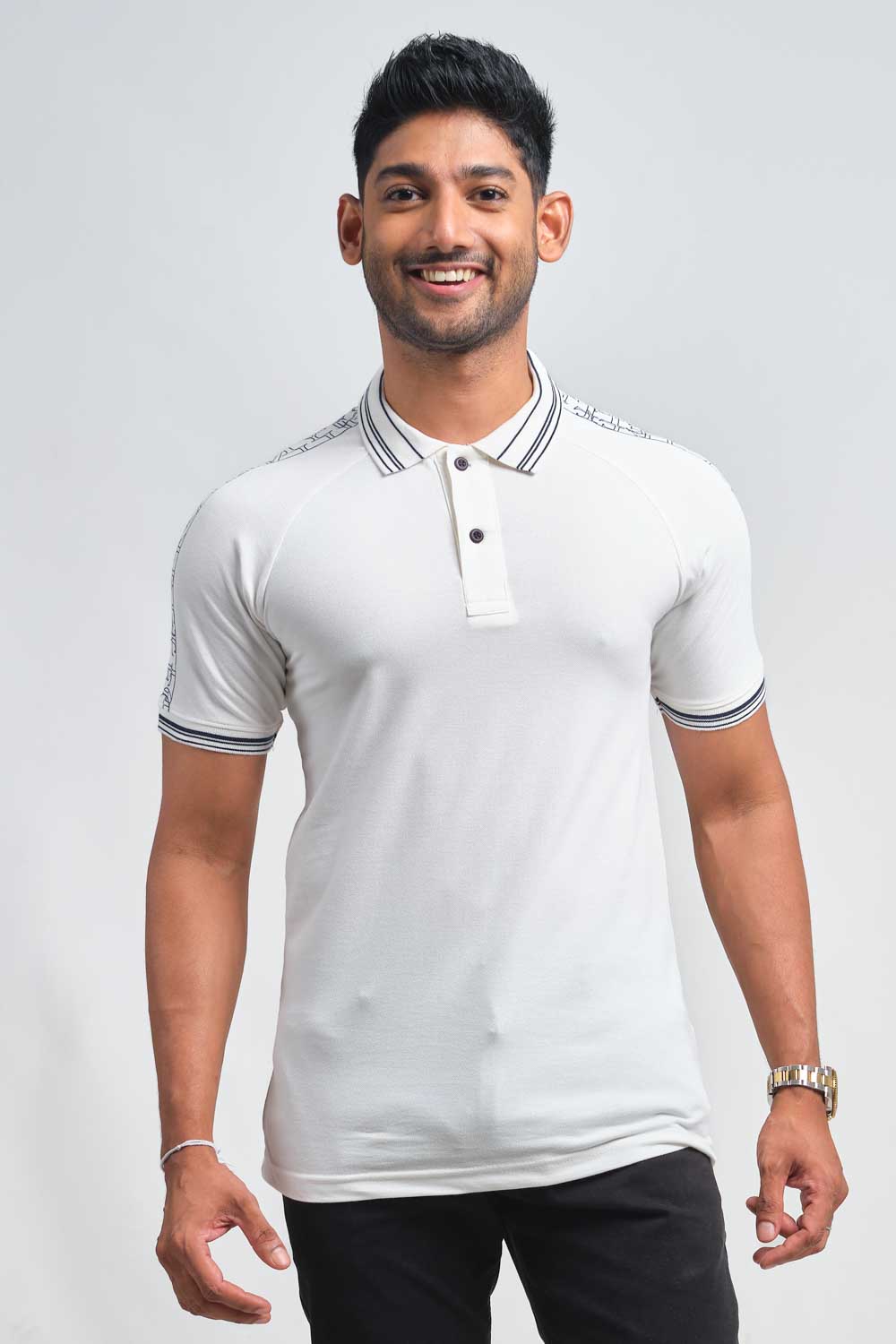 Shoulder typography print, ragland cut, luxury premium cotton, Slim fit polo T-shirt