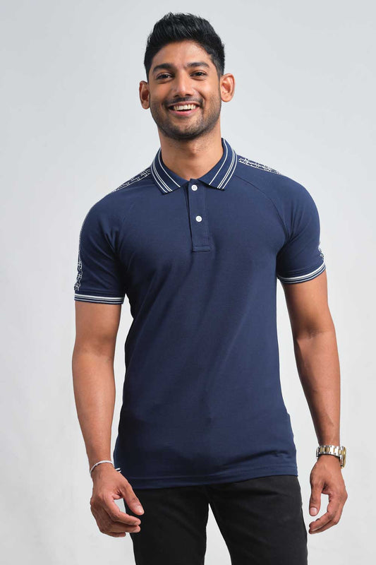 Shoulder typography print, ragland cut, luxury premium cotton, Slim fit polo T-shirt