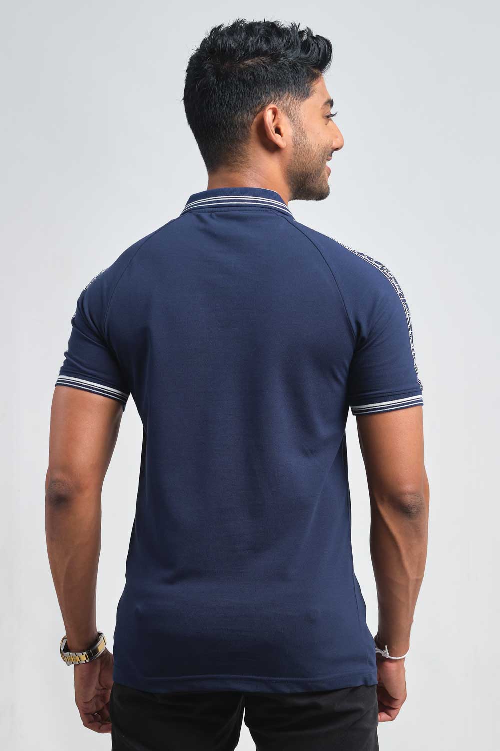 Shoulder typography print, ragland cut, luxury premium cotton, Slim fit polo T-shirt