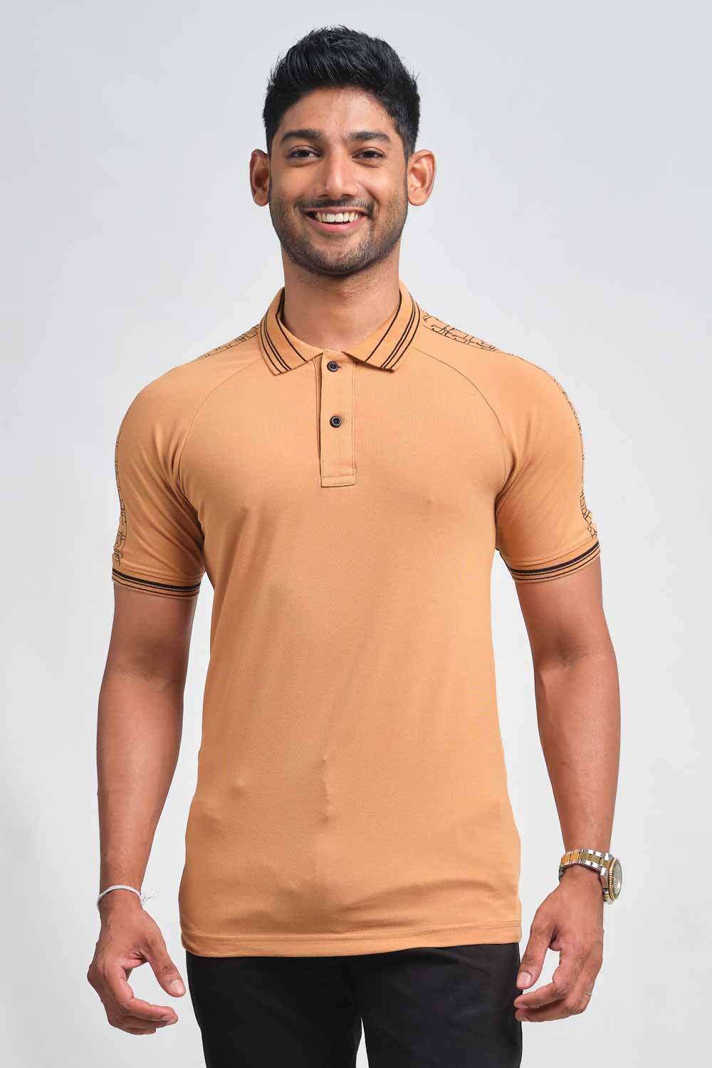 Shoulder typography print, ragland cut, luxury premium cotton, Slim fit polo T-shirt