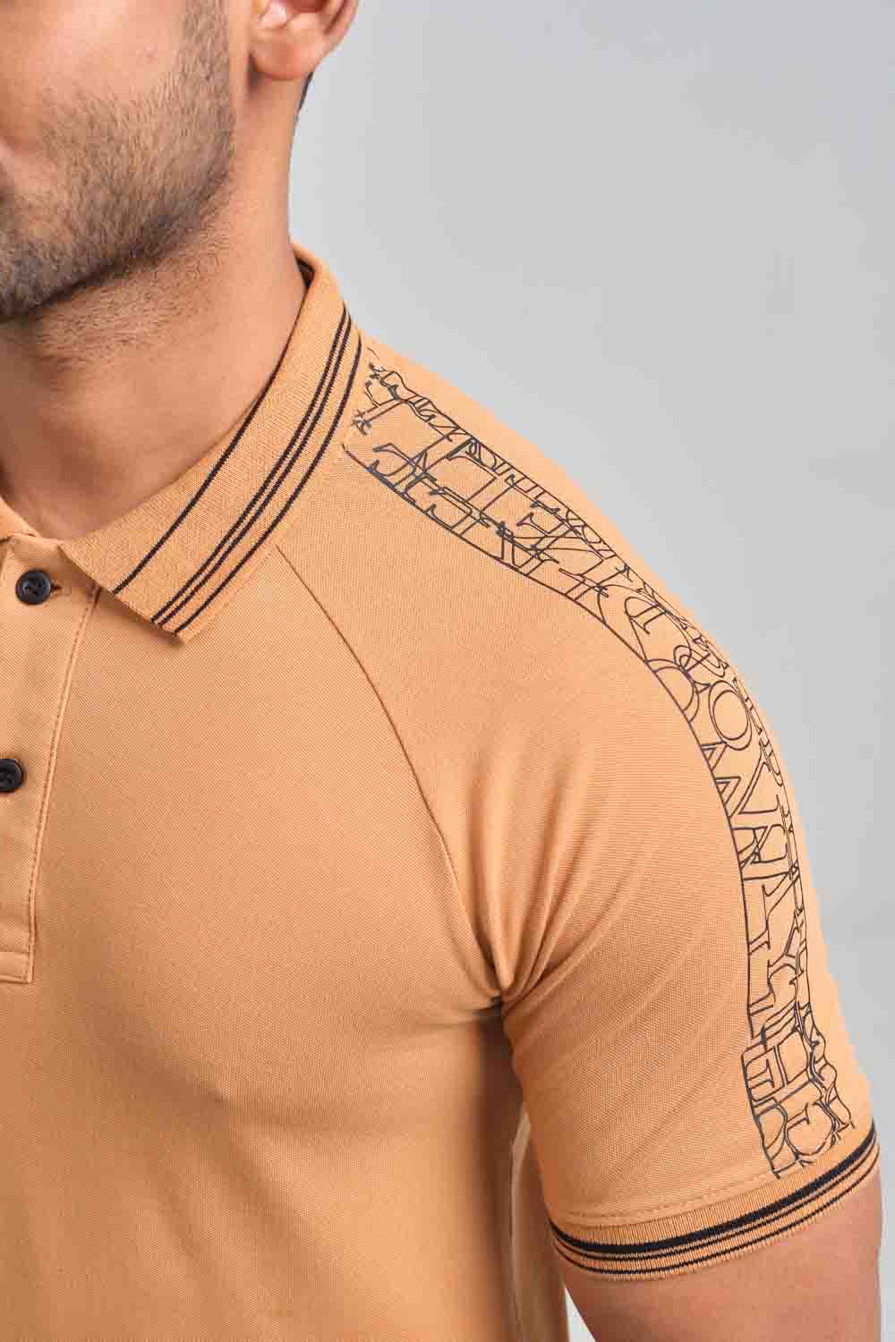 Shoulder typography print, ragland cut, luxury premium cotton, Slim fit polo T-shirt